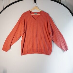 VTG Bullock & Jones San Francisco Cashmere Silk Blend V Neck Sweater Men L Pink
